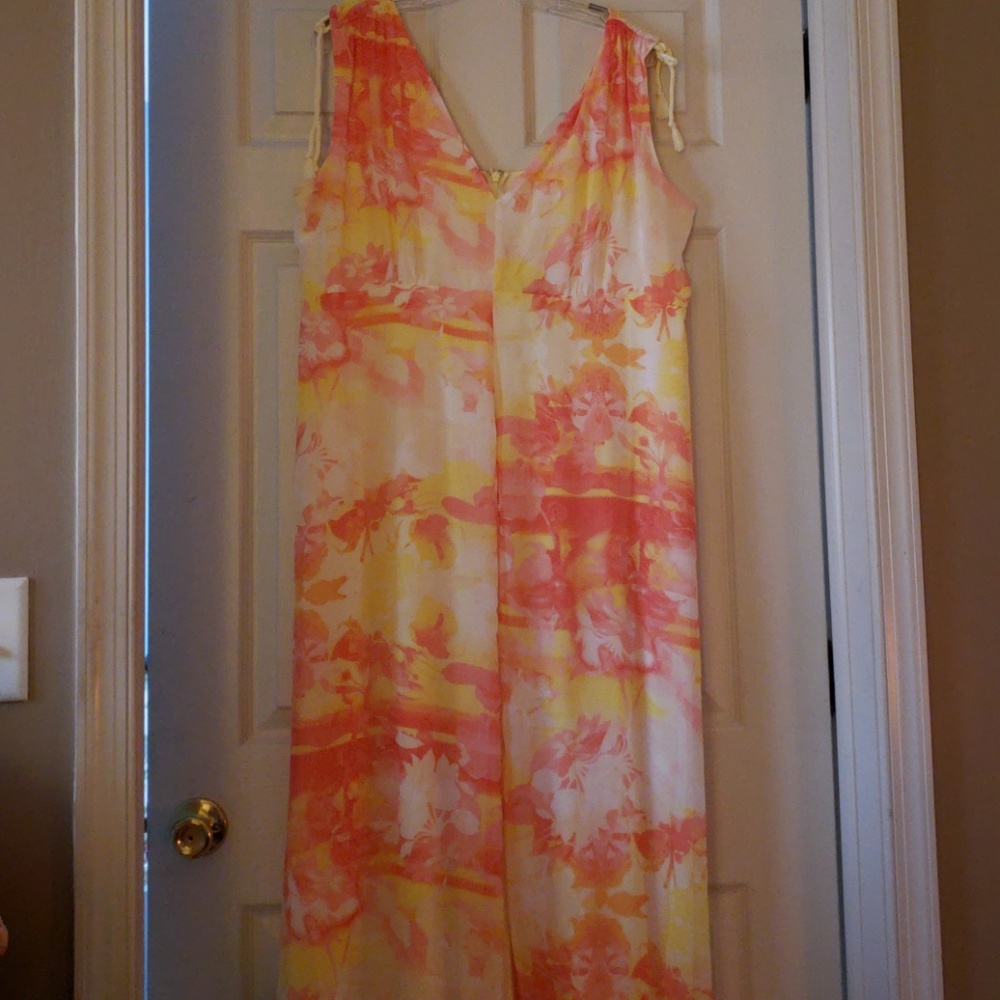 Floral V-Neck Maxi Dress in Coral & Yellow